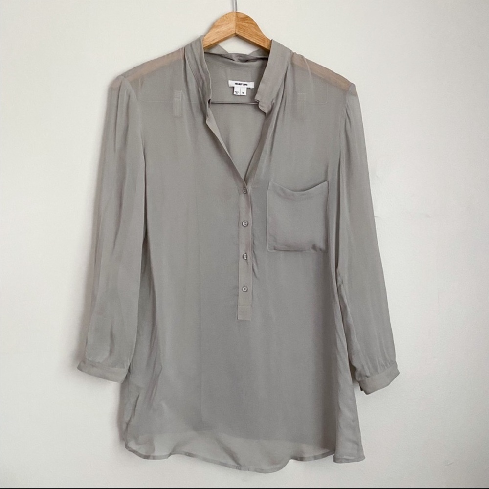 Helmut Lang Semi Sheer Silk Blouse Top Gray M
